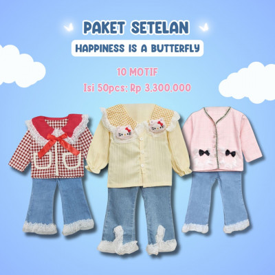 PAKET SETELAN HAPPINESS IS A BUTTERFLY ISI 50PCS